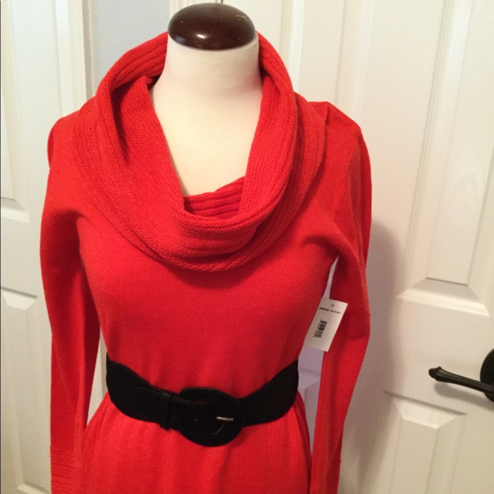 Orange belted long sweater